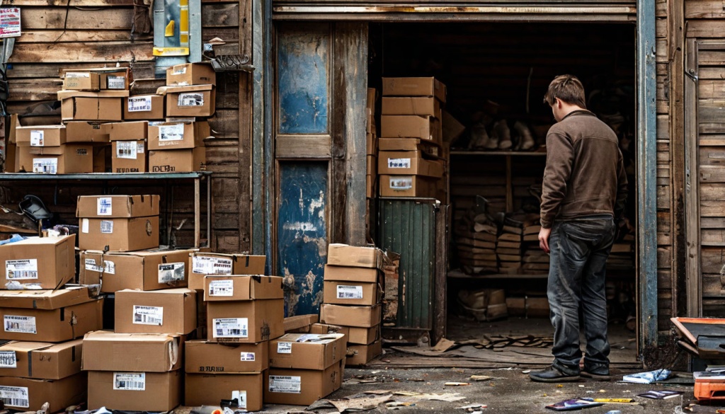 Мошенник переклеивает бирки на коробке.jpg Мошенник переклеивает бирки на коробке.jpg