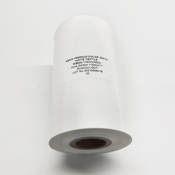 MP_4_Белая термотрансферная лента (риббон) E40.9 Resin Premium Color White Textile 110мм х 300м - 1'', намотка OUT
