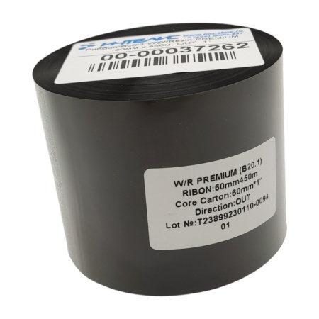 MP_3_Черная термотрансферная лента (риббон) B20.1 Wax/Resin PREMIUM 60мм х 450м, OUT, 1''