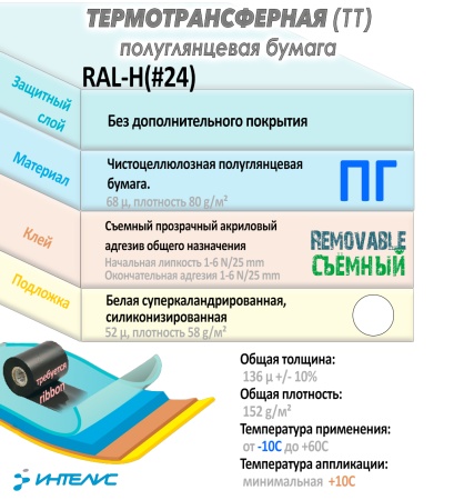 Образец термотрансферная бумага (ПГ). Съемный клей. Арт. RAL-H (#24)