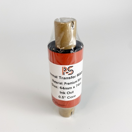 MP_5_Риббон PS Wax Premium 64мм х 74м, черный (термотрансферная лента). OUT, 0.5'', ширина втулки 110мм