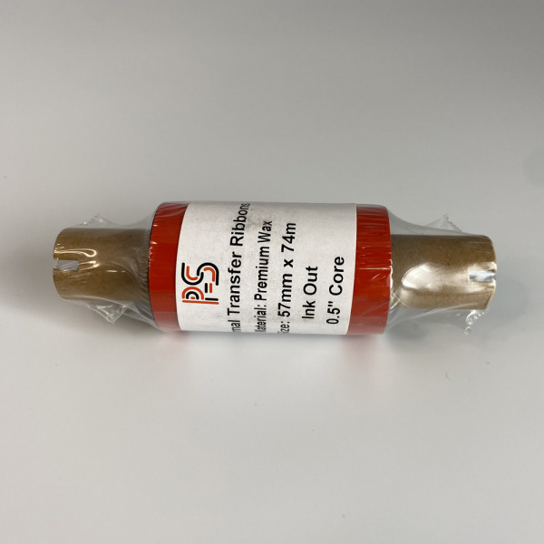 MP_2_Риббон PS Wax Premium 57мм х 74м (термотрансферная лента), черный, OUT, 0,5'', ширина втулки 110 мм