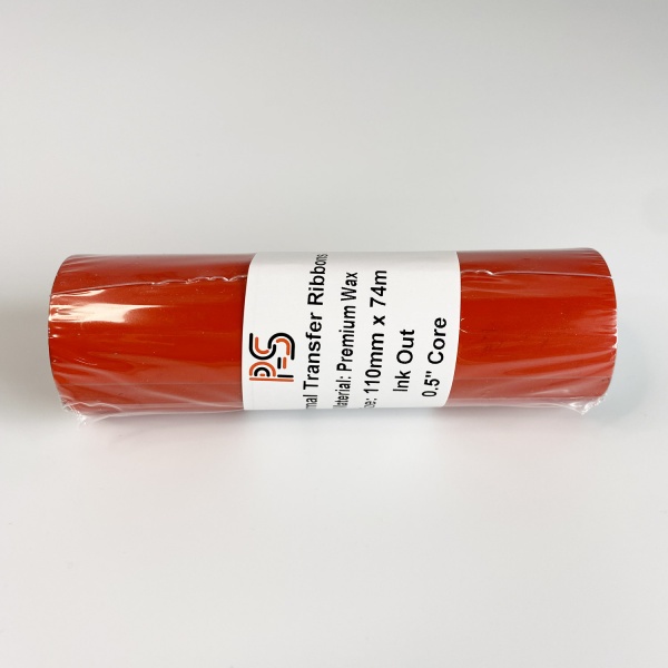 MP_4_Риббон PS Wax Premium 110мм х 74м, черный (термотрансферная лента). Намотка OUT, 0.5'', ширина втулки 110 мм