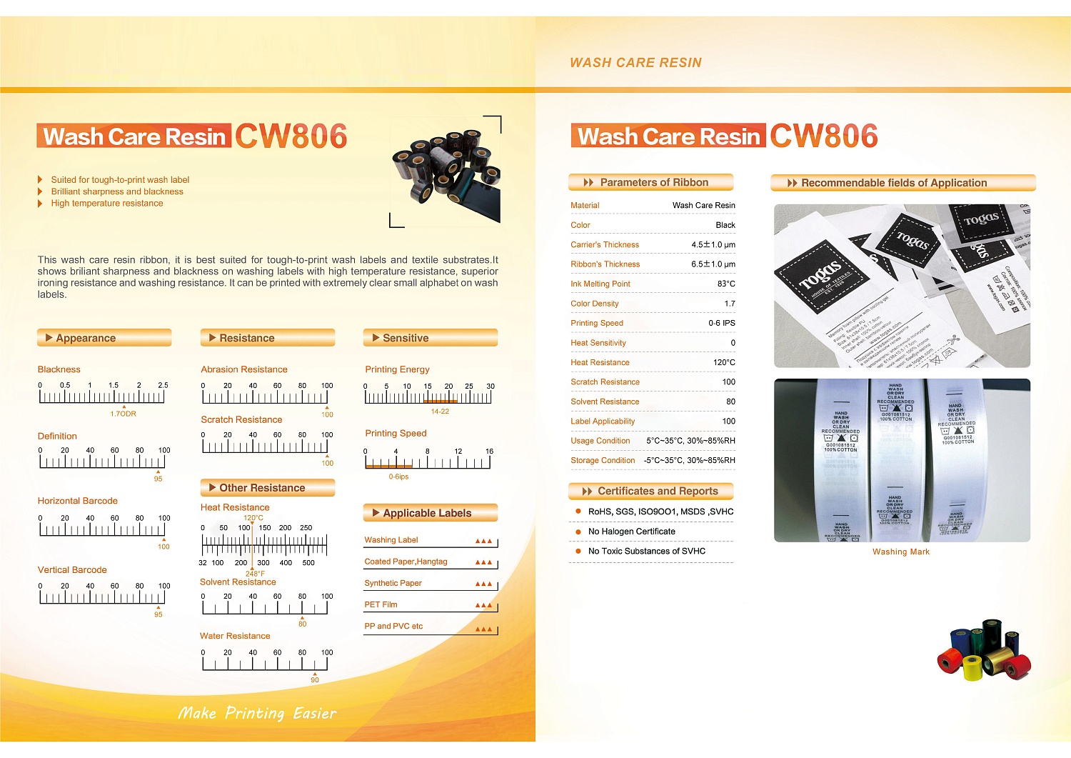 Риббон PS CW808 Resin premium 60мм х 300м, OUT, 1"