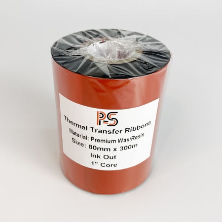 MP_41_Риббон PS Wax/Resin Premium 80мм х 300м, черный (термотрансферная лента), OUT, 1'', ширина втулки 80мм