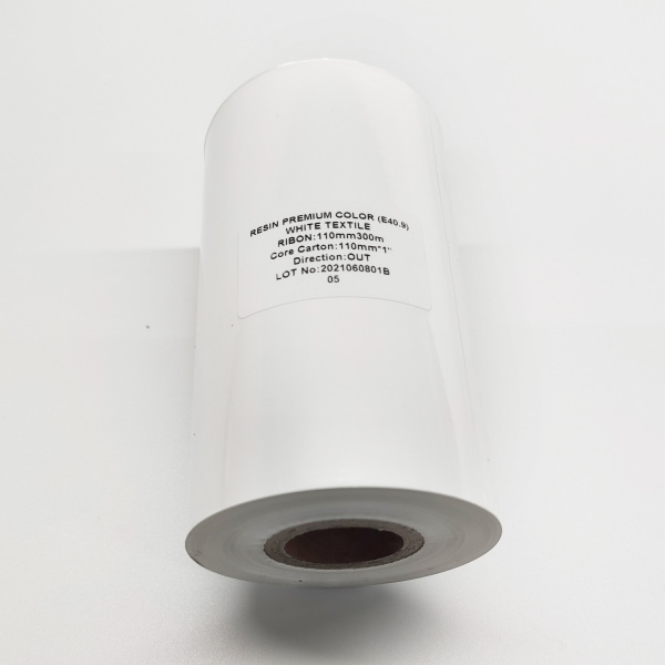 MP_4_Белая термотрансферная лента (риббон) E40.9 Resin Premium Color White Textile 110мм х 300м - 1'', намотка OUT