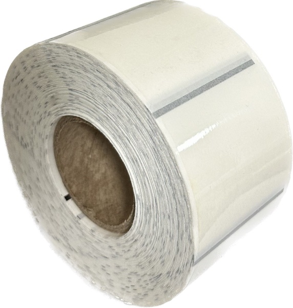 MP_4_Самоклеящиеся этикетки 50х25мм ПП (полипропилен прозрачный, с черной меткой). 1000 этикеток в ролике, втулка 40 мм