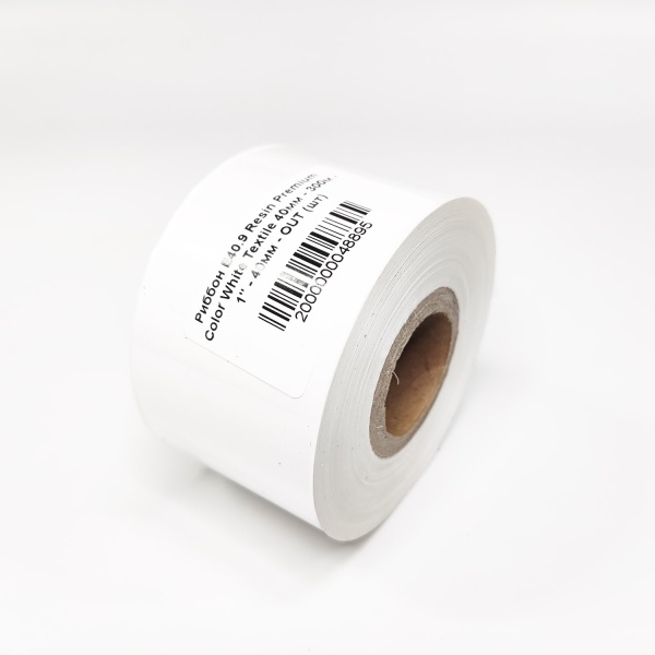 MP_2_Белая термотрансферная лента (риббон) E40.9 Resin Premium Color White Textile ширина 40мм, длина 300м, втулка 1'', намотка OUT