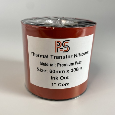 MP_5_Риббон PS Wax Premium 60мм х 300м (термотрансферная лента), черный, OUT, 1''
