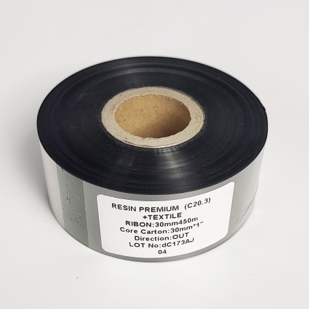 MP_5_Черный риббон C20.3 Resin Premium + Textile 30мм, 450м, 1'', ширина втулки 30мм, OUT