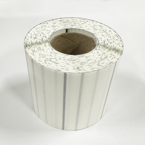 MP_2_Прозрачные термотрансферные этикетки 80х45 мм ПП (полипропилен). 1000 этикеток в ролике, втулка 40 мм, черная метка