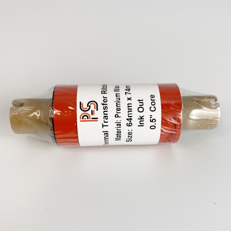 MP_3_Риббон PS Wax Premium 64мм х 74м, черный (термотрансферная лента). OUT, 0.5'', ширина втулки 110мм