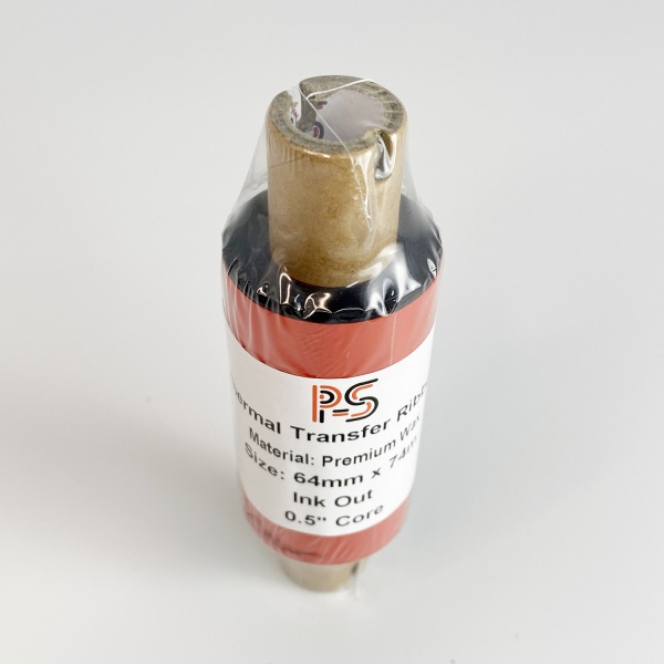 MP_2_Риббон PS Wax Premium 64мм х 74м, черный (термотрансферная лента). OUT, 0.5'', ширина втулки 110мм